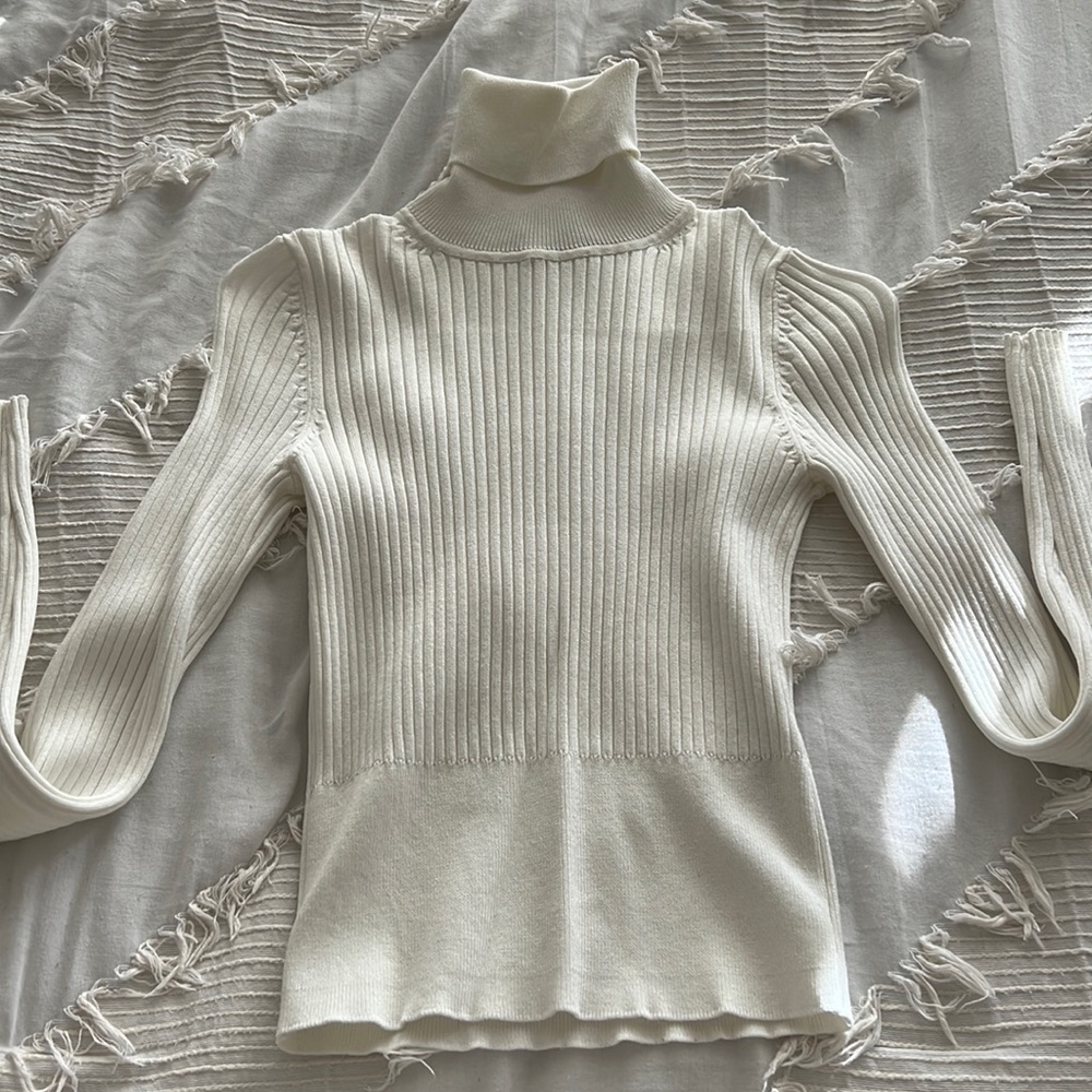 zara white ribbed turtle neck